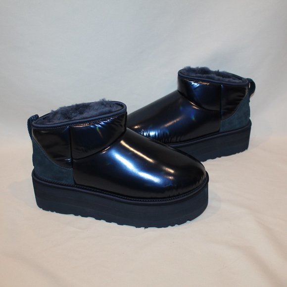 NIB UGG ULTRA MINI WOMEN'S PUFFER PLATFORM METALLIC BLUE BOOTS‎ - Picture 2 of 9